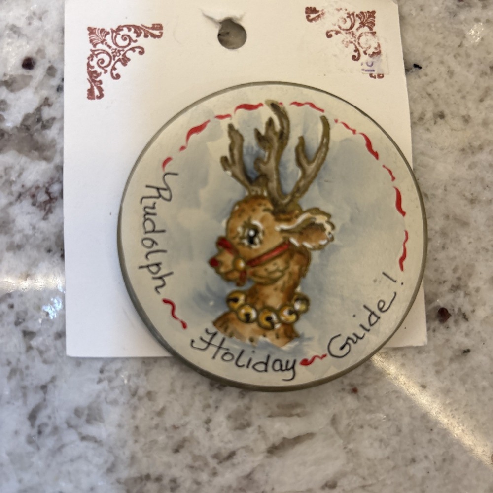 3 Christmas Brooch Lapel Pin Santa Claus Rudolph Hand Painted 2 Artist Signed - Picture 4 of 12